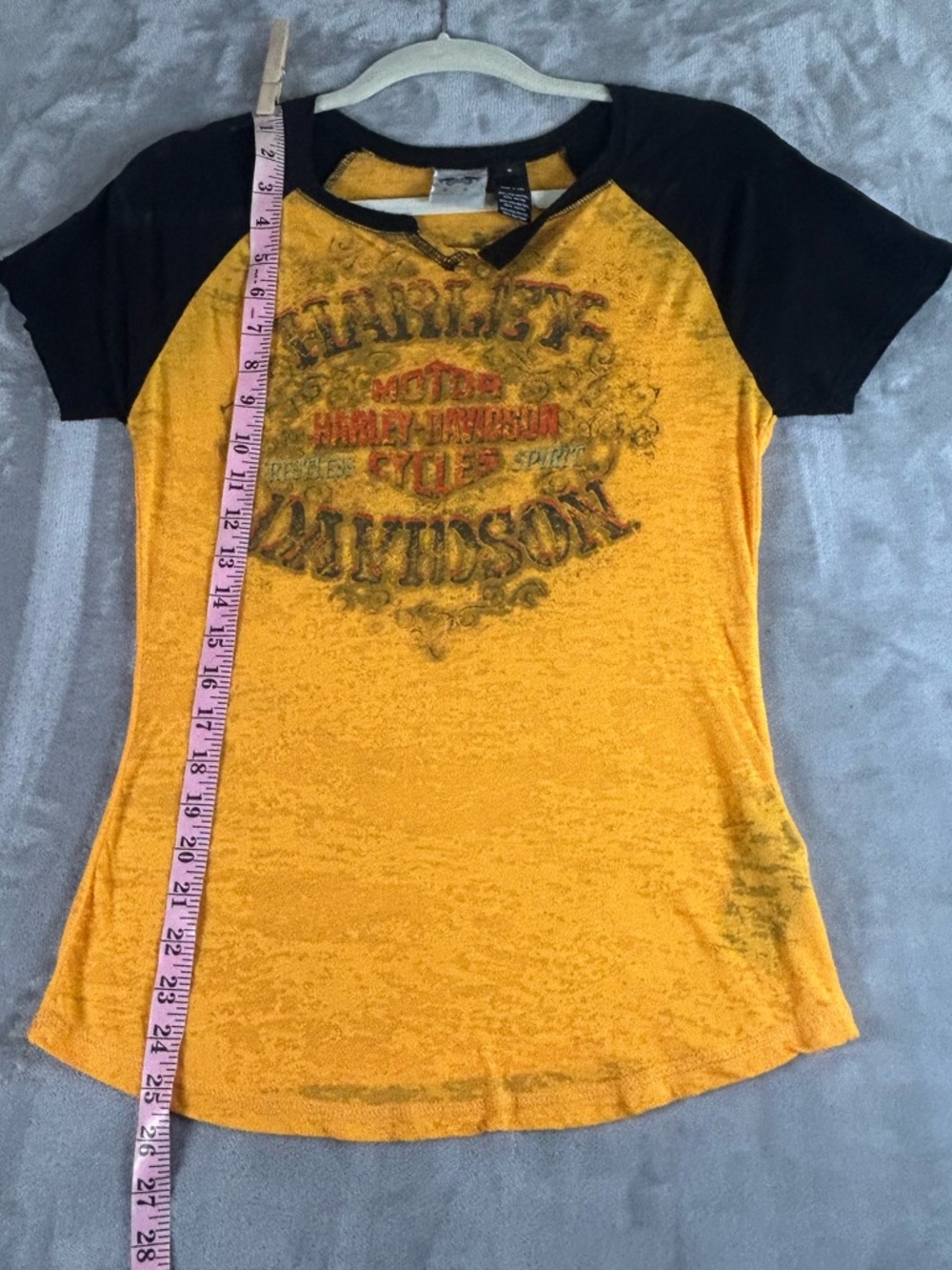 Harley Davidson Yellow & Black Raglan Graphic Tee - Picture 5 of 8